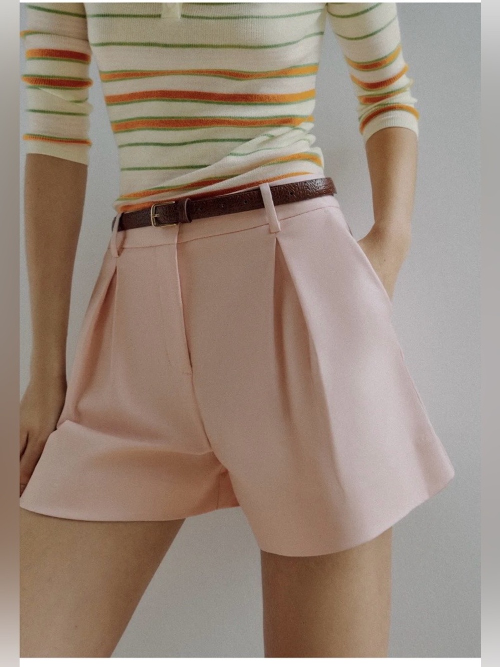 Zara NWT Blush Pink Pleated Tailored High Waist Shorts